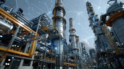 Industrial Marvel: Explore a sprawling industrial complex, a modern testament to engineering and innovation, as complex network overlay the facility. - Powered by Adobe