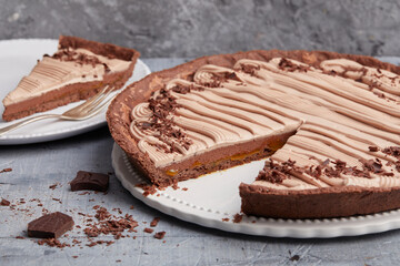 Chocolate tart with passion fruit