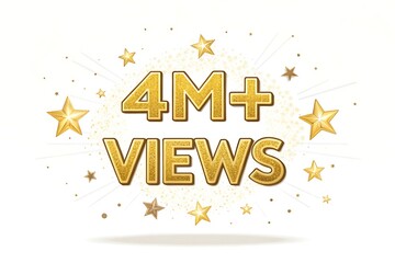 Golden four million views celebration with stars isolated on white background
