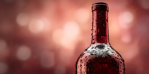 A label free wine bottle prominently displayed, adorned with droplets of condensation that enhance its refreshing allure and aesthetic appeal.
