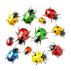 Fototapeta premium Ladybugs, Colorful Insects Grouped Together on Black Background.