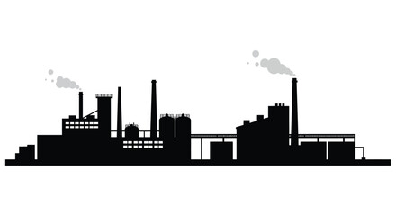 Obraz premium Industrial factory complex with smokestacks and buildings silhouette