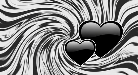 Fototapeta premium Black hearts on swirling vortex background for love romance and valentine's day design projects and graphics