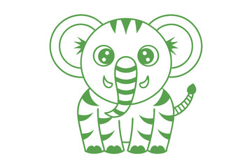 Friendly cartoon elephant with green stripes appears cheerful and playful in simple form