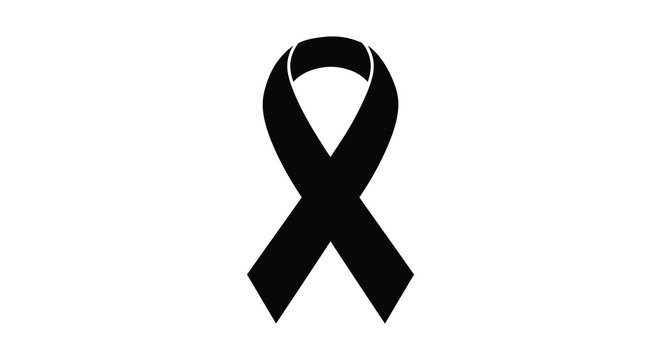 A black awareness ribbon on a white background for support and solidarity silhouette