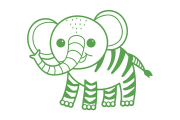 A cheerful green elephant with patterned stripes presents its trunk happily on white