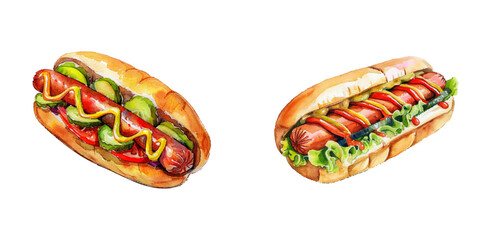 cute hotdog watercolor vector illustration