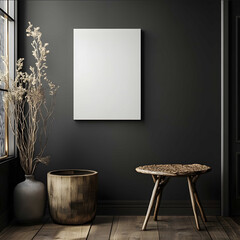 a blank 10 in wide by 20 inch tall gallery wrap canvas 125 inches deep in a moody interior to use as a mockup to sell a canvas print on Etsy Make the aesthetic mood