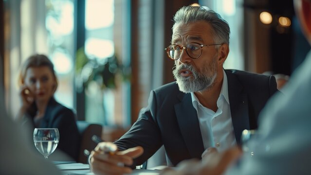 man using tablet computer in cafe steadicam shot. Ai generated