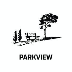 Hand-drawn icon of a park view with a table on a white background