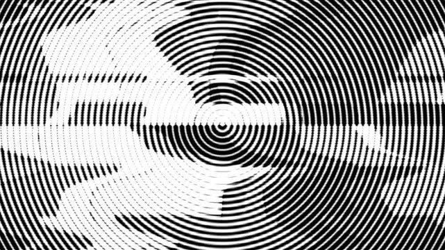 Black and white television bars with circle shapes distortions and glitches animation