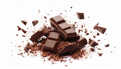 chocolate pieces on white background