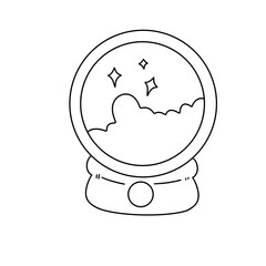 A white drawing of a glass globe with stars on it