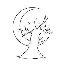 A tree with a moon in the background