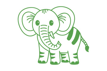 A cartoon elephant with a playful pose is illustrated by olive green lines