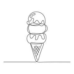 Illustration of a double scoop ice cream cone with sprinkles in black and white line drawing style art.