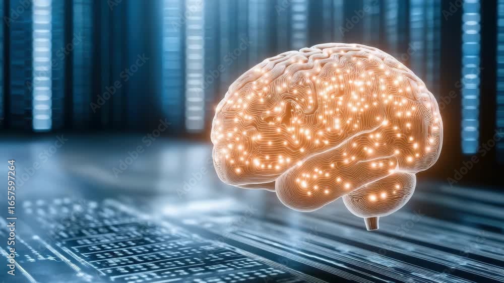 Poster digital brain with glowing circuits showcasing innovation in artificial intelligence and technology