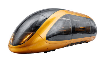 Sleek modern high-speed train concept in vibrant golden hue, showcasing futuristic travel innovation.