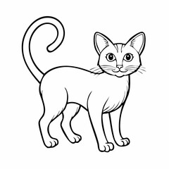 Obraz premium Elegant black and white line drawing of a cat in a frontal pose, a simple and clean illustration for coloring or design.