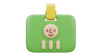 Green Name Badge Icon with Smiling Face and Blank Spaces for Identification or Registration