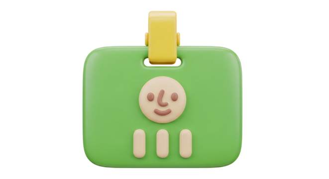 Green Name Badge Icon with Smiling Face and Blank Spaces for Identification or Registration