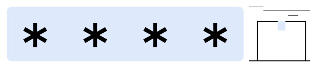Four asterisks in a password field reflecting data protection and privacy. Minimalist lock design symbolizes authentication. Ideal for digital security, privacy, access, protection, encryption