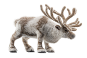 Majestic furry antlered creature illustrated in detailed realistic style for creative inspiration art on transparent background