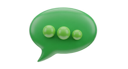 Green Speech Bubble Icon with Three Dots for Communication and Online Messaging Concept