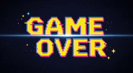 Retro Pixelated "Game Over" Text with Glitch Effect on Dark Background