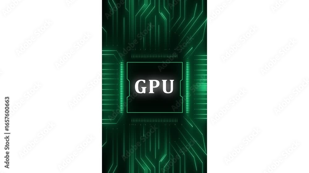 Fototapete glowing neon gpu chip icon loop animation, glowing neon gpu chip logo animation . digital data movin