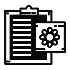 Document Icon Depicting Clipboard with Paper and Decorative Flower Element.