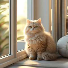 Ginger Cat Enjoying Sunlight While Sitting by a Window