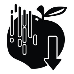 The Black Apple Icon With a Down Arrow Represents Newton's Law of Gravity.