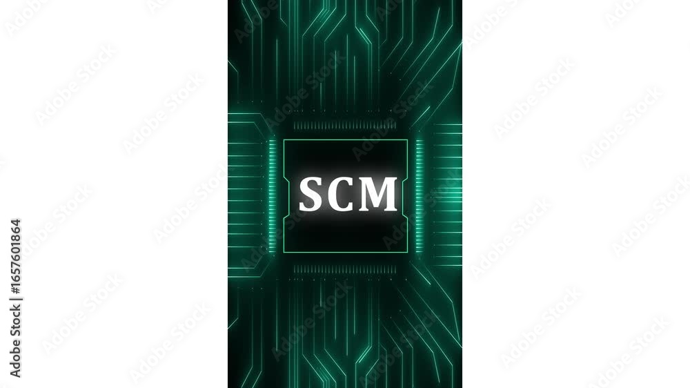 Fototapete scm – supply chain management. scm concept head up display (hud ui) panel and futuristic technology.
