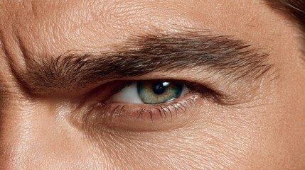 Fototapeta premium Close-up of a male model showcasing brushed hair and striking features in a natural light setting