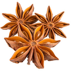 Brown star anise, an aromatic spice, isolated on a white background