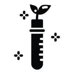 Plants in Test Tubes in Solid Black Icon Representing Smart Farm and Science.