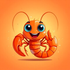 A cheerful, cartoonish lobster character with large, expressive eyes and a bright smile, showcasing a friendly, playful pose against a warm orange background.