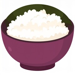 A bowl of fluffy white rice is presented in a vibrant purple bowl, highlighting a simple and delicious meal.