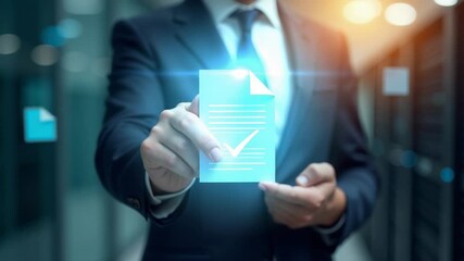 A professional man holds a piece of paper, likely containing important information or a proposal