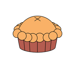 A cartoon drawing of a pie with a cross on top