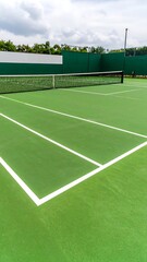 Fototapeta premium Tennis court, green surface, white lines