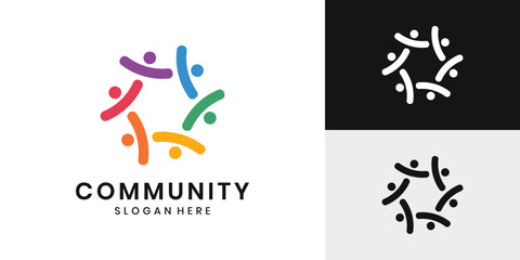 Abstract community logo design with people figures symbol of unity