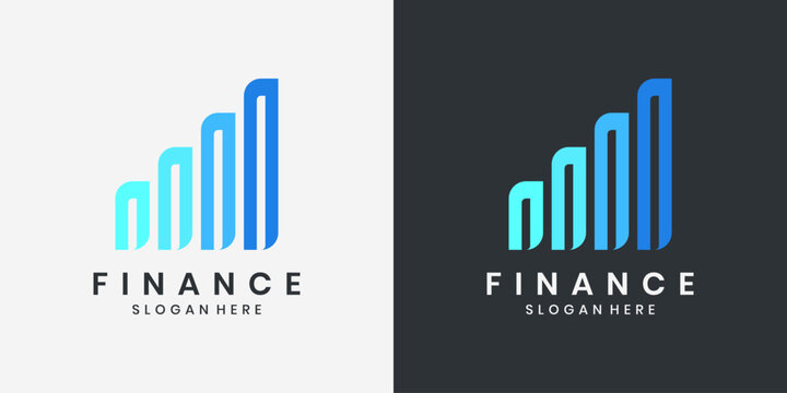Modern finance logo design with rising bar chart, business growth icon