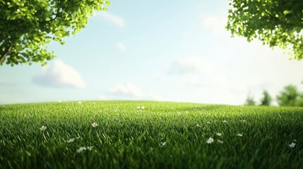 Obraz premium Springtime Rebirth seasonal Lush green meadow with wildflowers, peaceful and tranquil spring landscape