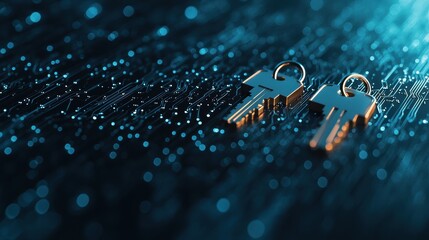 Security Key Icons and Password Protection Multiple key icons and password fields, complex digital interface, represents multi factor authentication and enhanced security