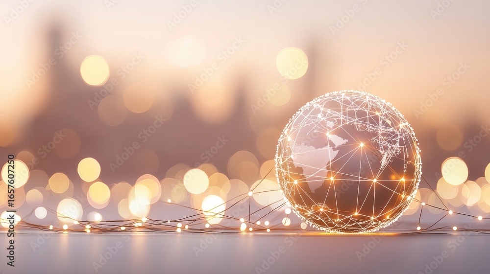 Poster global globe earth globe with network lines connecting different locations, symbolizing global commu