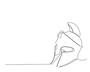 Spartan warior helment outline drawing illustration. one continuous line drawing of roman knight headgear