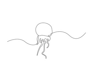 Obraz premium Jellyfish outline drawing illustration. one continuous line drawing of jellyfish in the sea.