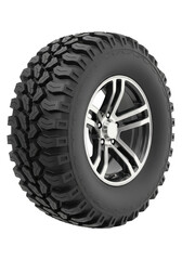Obraz premium Detailed close up illustration of a large mud terrain tire and alloy wheel with transparent background
